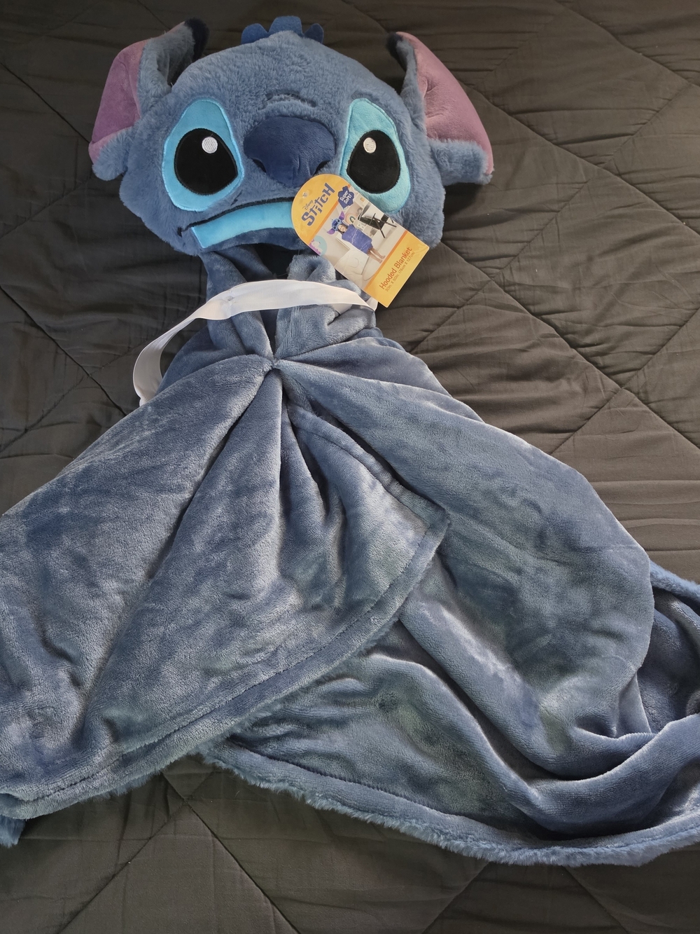 Disney Stitch Hooded Plush Kids Blanket - Blue with Pink Ear Accents